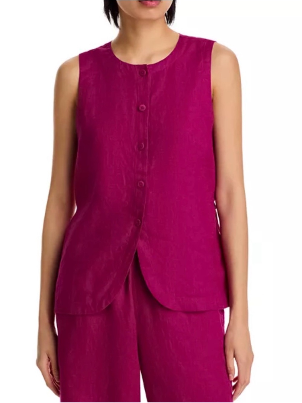 Eileen Fisher Organic Linen Button Front Vest Sangria Fuchsia Pink XS